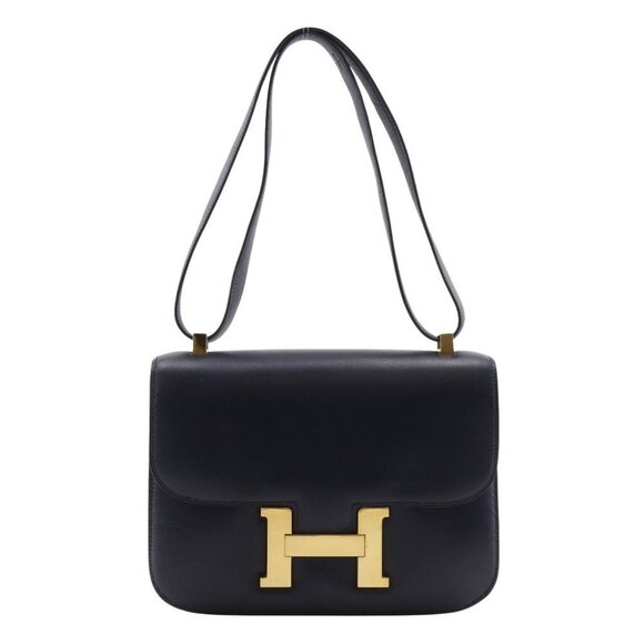 HERMES Constance 24 Shoulder Bag vintage Navy / Gold Hardware Box carf Women - Picture 1 of 13